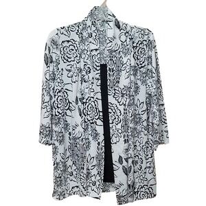 Sara‎ Morgan Open Cardigan Attached Tank L Floral Artsy Boho Office Work Preppy